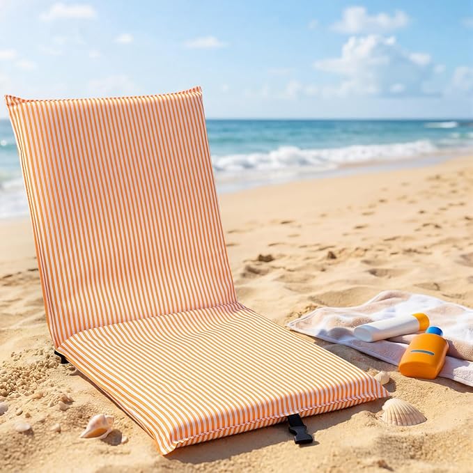 Karenhi Foldable Beach Chair Portable Collapsible Adjustable Beach Floor Chair Portable Ground Seating Backpack Carry Lightweight Sand Seat Light Weight Lazy Seat for Travel Yard Lawn