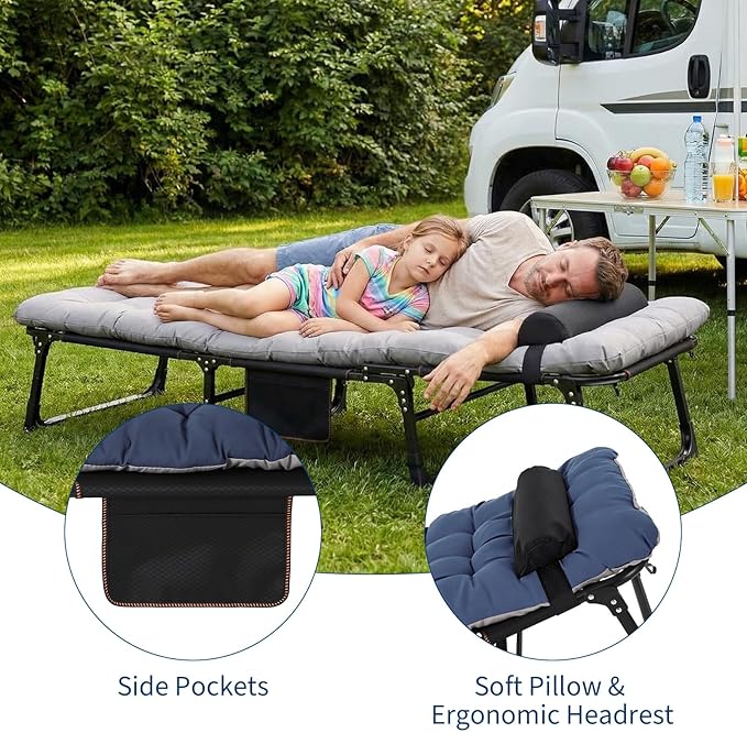 Garvee Camping Cot for Adults Heavy-Duty Portable Cot Bed with Mattress Double Layer Oxford Foldable Padded Sleeping Cots for Travel Tent Day Bed Outdoor Home Guest Office Nap