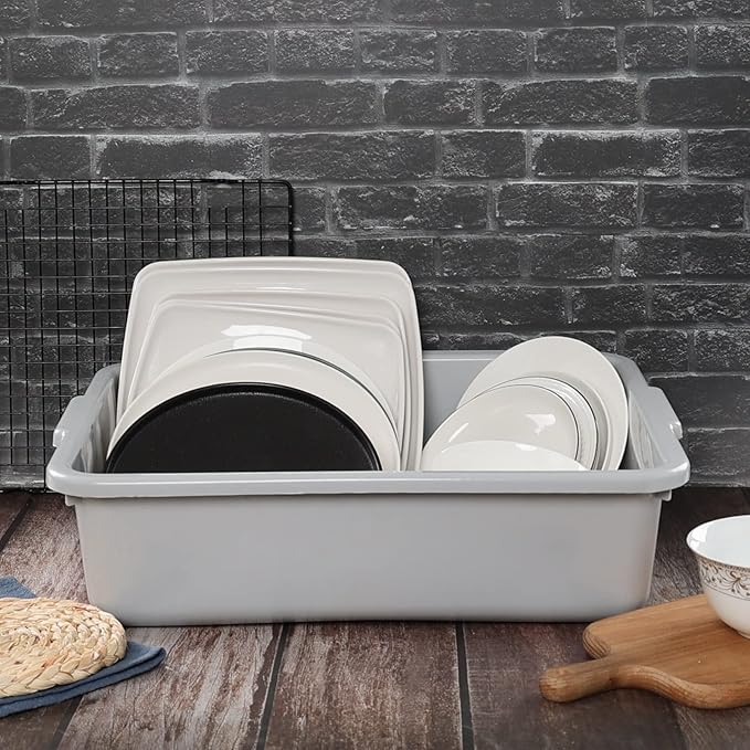 13 L Commercial Bus Tub Box 3-Pack Dishpan Basin Tub Grey