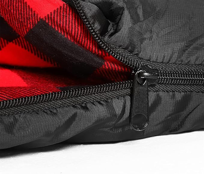 AGEMORE 0 Degree Double Sleeping Bag for Adults Cotton Flannel Lined 2 Person Queen Size Warm Sleeping Bag for Family Winter Camping or RV Traveling