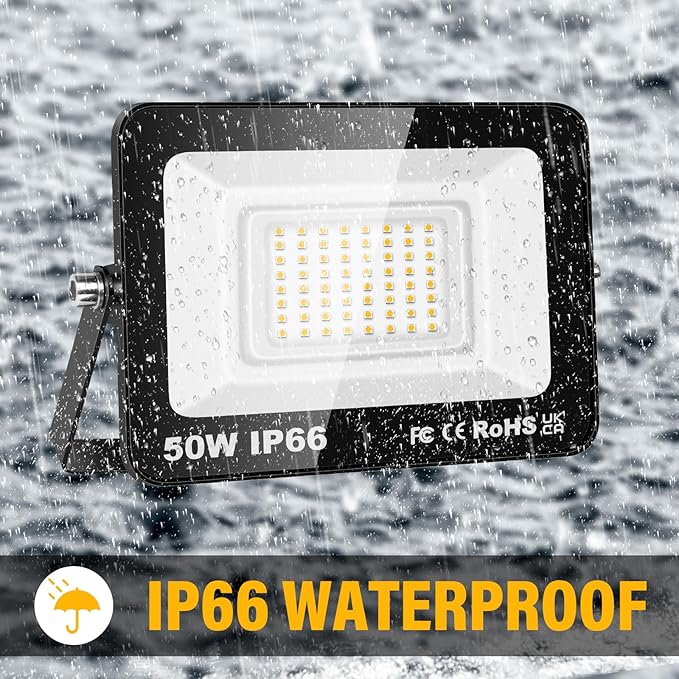 Willpower 2pcs Outdoor LED Floodlights 50W 5000LM LED Security Lights IP66 Waterproof 100V-250V Daylight Warm White 4000K Wall Light for Garden Garage Back Door Yard Lawn Court Patio