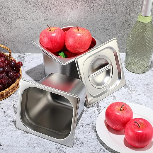 Thenshop 6 Pack Stainless Steam Hotel Pan with Lid Deep Steam Table Pan Reusable Anti Rust Water Restaurant Supplies for Home Party Buffet