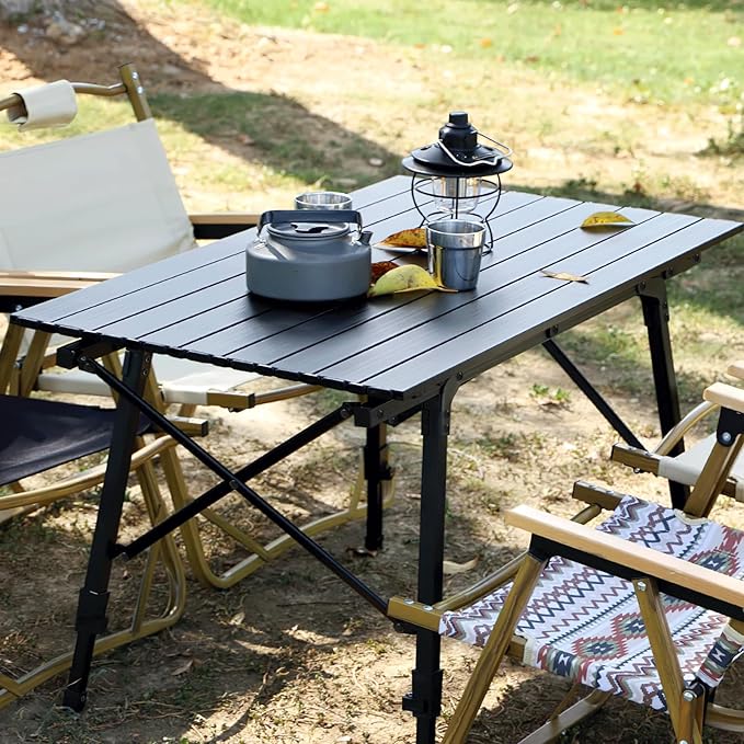 MADOG Portable Aluminum Camping Table 35'' Lightweight Outdoor Folding Table Roll Up Desk with Carry Bag for Travel Picnic and Camp Black