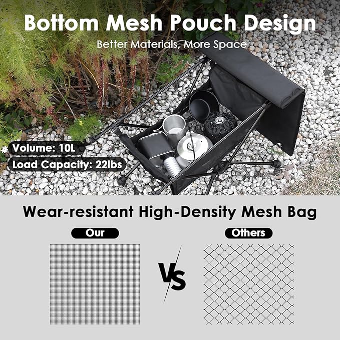 MOONCY Portable Camping Table Ultralight Beach Table with Oil-Proof Mat and Mesh Storage Bag Aluminum Alloy Folding Table for Hiking Tailgating Backpacking Fishing Beach &amp Picnic Black