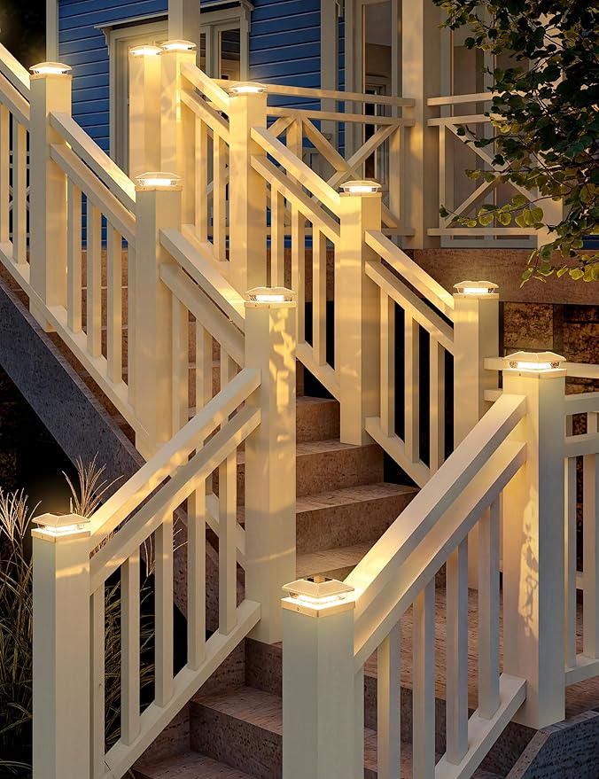 VOLISUN 4x4 Solar Fence - Post Lights 8pack Post Cap Light Outdoor Waterproof Whtie Deck Cap Light Solar Powered with Warm Whitefor 4x4 Wooden/4x4 or 5x5 Vinyl
