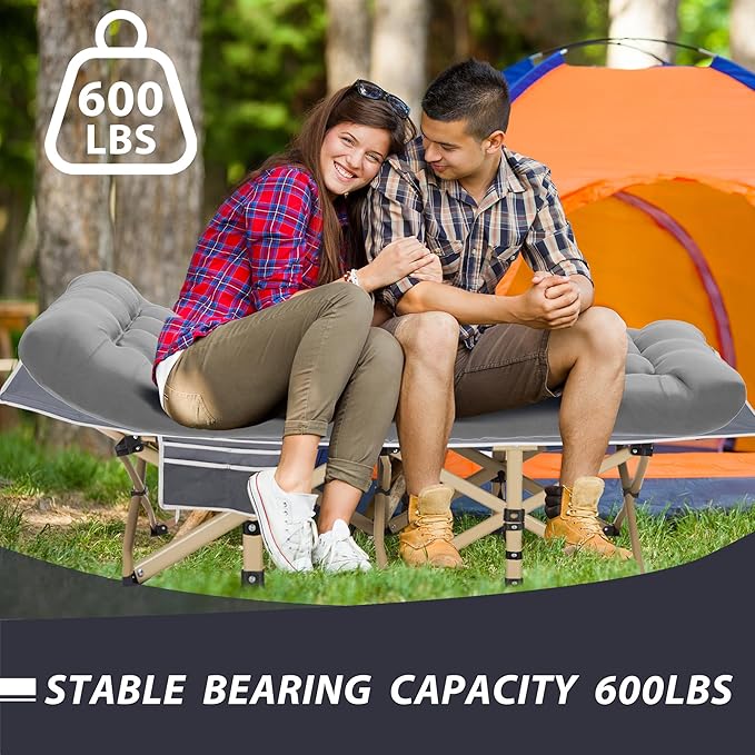 Folding Camping Cot for Sleeping Portable Cots for Adults Heavy Duty Cot Bed 550LBS(Max Load) Extra Wider Cots with Large Pocket for Outdoor Office Beach