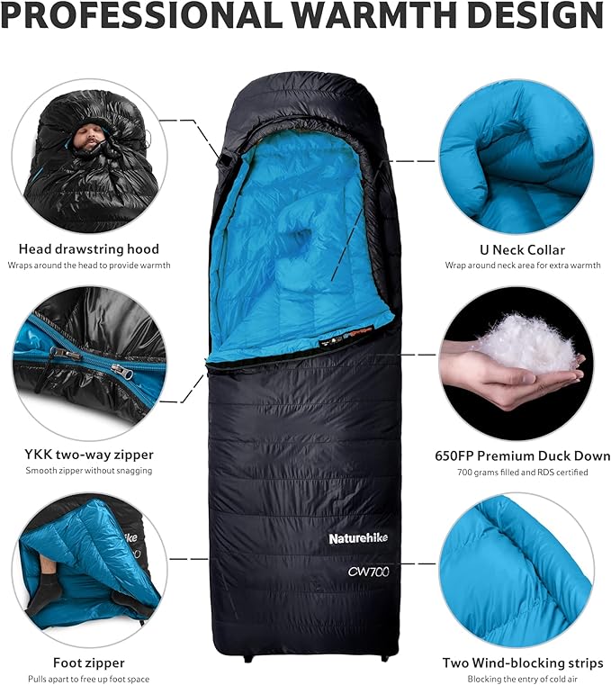 Naturehike 0 Degree Ultralight Down Sleeping Bag for Adults 650 Fill Power Backpacking Cold Weather Sleeping Bag with RDS Down -2℉ / 18℉ Sleeping Bags for Camping Hiking