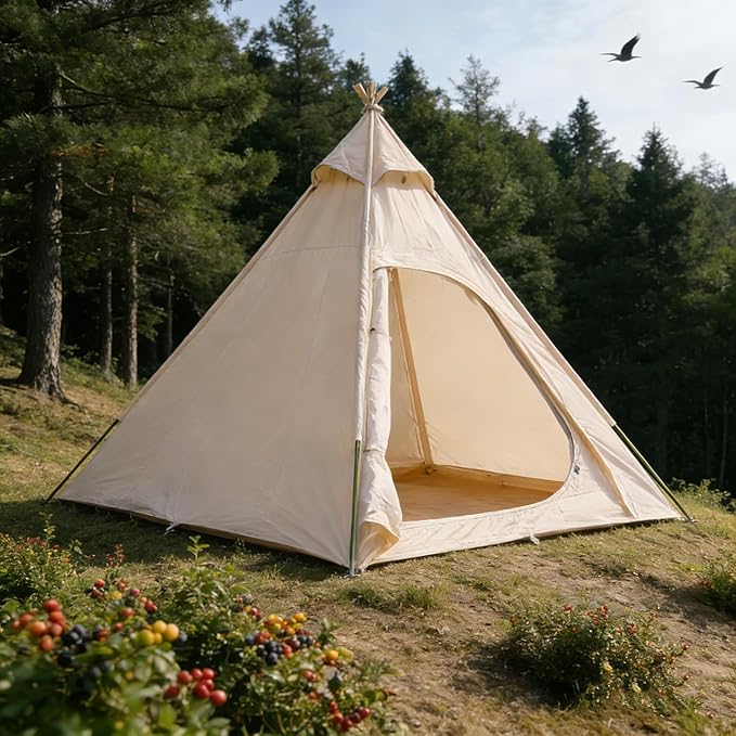 300D Oxford Fabric Pyramid Tent - Waterproof &amp Windproof Camping Tent for Backpacking &amp Hiking Trips
