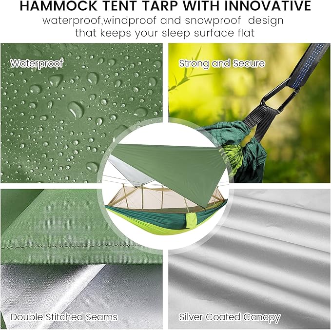Camping Hammock with Mosquito Net &amp Rain Fly Tent Tarp &amp Tree Straps Portable Strong Nylon Hammock Parachute Tent w/Storage Bag for Camping Hiking Backyard Outdoor Backpacking Travel