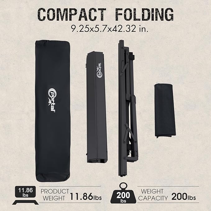 PORTAL Folding Outdoor Camping Table with Adjustable Height Aluminum Roll-Up Top and Carry Bag Big Large Portable Tables for Picnic BBQ and Tailgating Dark Gray
