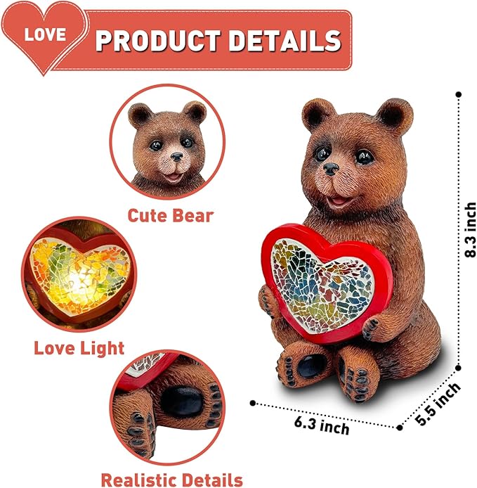 Solar Bear Garden Statues Decor for Outdoor Brown Bear Figurine Lights for Lawn Patio Yard Decoration - Unique Christmas Housewarming Gift for Grandma Wowen Mom