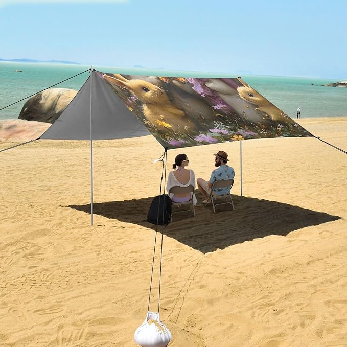 Beach Tent Sun Shelter Rabbits Playing Lightweight &amp Easy Setup Beach Shade Canopy for Camping Fishing