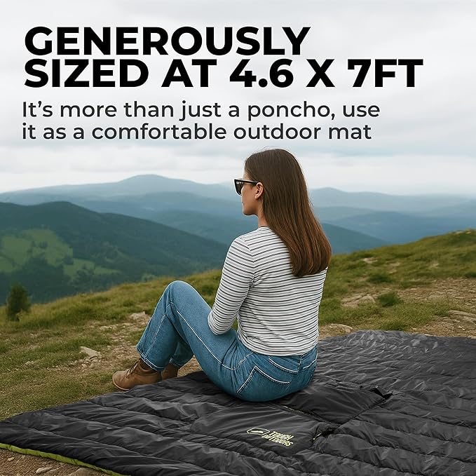 Tough Outdoors 5 in 1 Camping Poncho - Packable Blanket - Wearable Sleeping Bag Adult - Sleeping Bag Poncho - Waterproof
