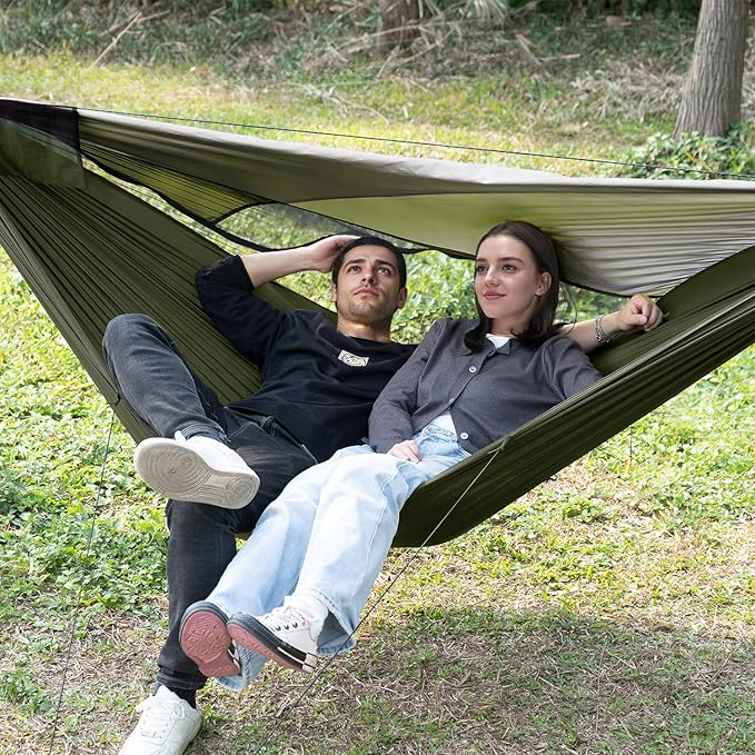 Camping Hammock with Mosquito Net and Sunshade Backpacking Hammock with Ridge Rope Tree Straps Lightweight Portable Hammocks for Outside Hiking and Travel