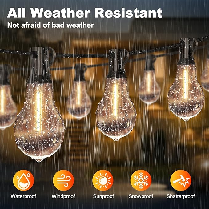 75FT Outdoor String Lights with 35+3 Waterproof Bulbs 2FT Bulbs Apart Dimmable &amp Connectbale Commercial Grade Patio String Lights for Outside Porch Backyard Garden Deck Decor