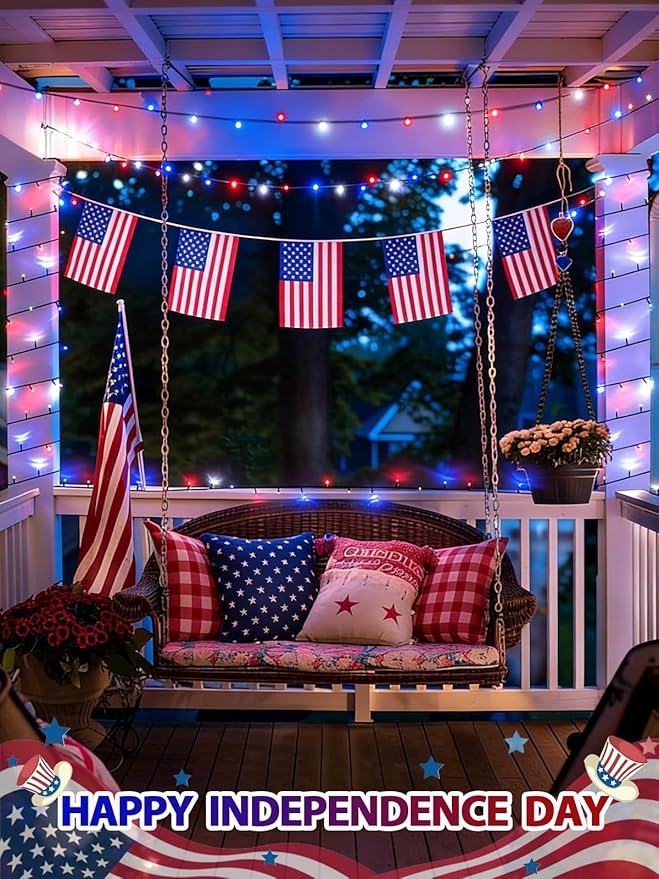 EEW 2 Pack 200 LED Red White and Blue Solar String Lights Outdoor Waterproof Solar Powered LED Patriotic Lights Solar Tree Lights for Independence Day Decor 4th of July Memorial Day Decorations
