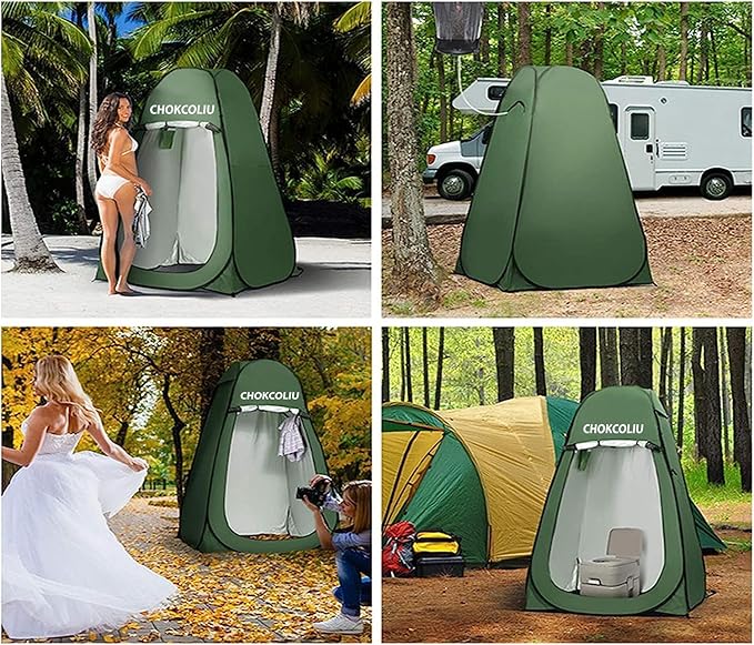 Pop-up Shower Tent &amp 20L Solar Shower Bag Combo - Waterproof Camping Privacy Shelter with Portable Heated Water Reservoir for Outdoor Bathing Beach Hiking (Green 120x120x190cm)