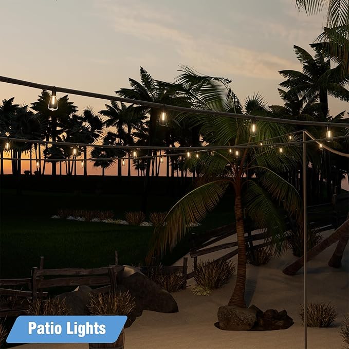 Outdoor String Lights 150ft LED Patio Lights with 78 (75+3 Spare ST38 Shatterproof Bulbs) IP 65 Waterproof Outside Hanging Light for Cafe Bistro Backyard (150 ft-78 Bulbs)