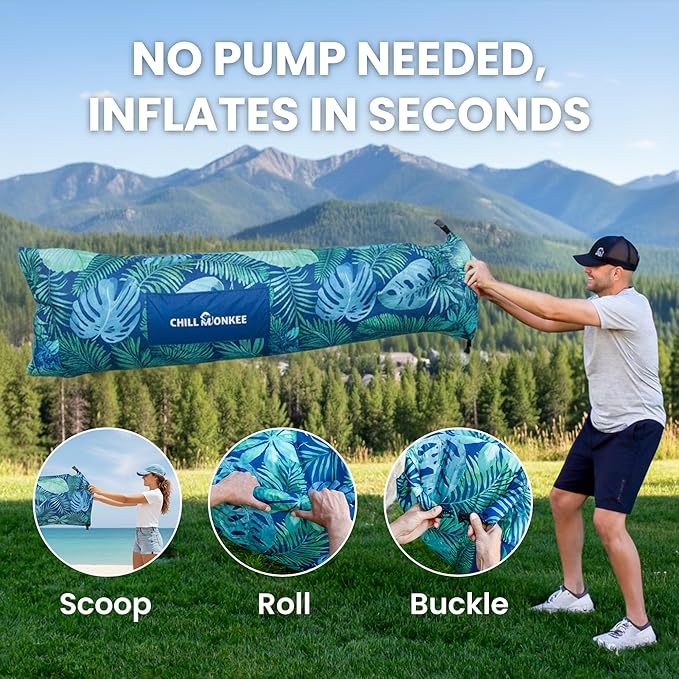 Portable Inflatable Lounger for Beach &amp Camping – Self-Inflating Air Couch Beach Sofa and Outdoor Lounge Chair for Relaxation and Comfort