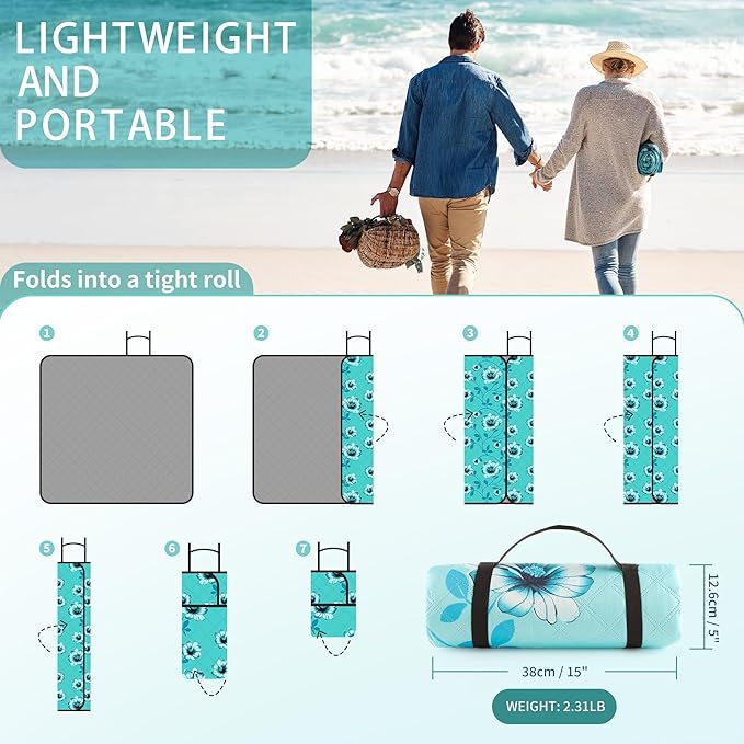 ANJ Outdoors (2025 Upgrade) Extra Large Waterproof Picnic Blankets | Foldable Sandproof Beach Blanket N Outdoor Blanket | 5-Layer Machine Washable Soft Picnic Mat for Camping Grass Park N Stadium