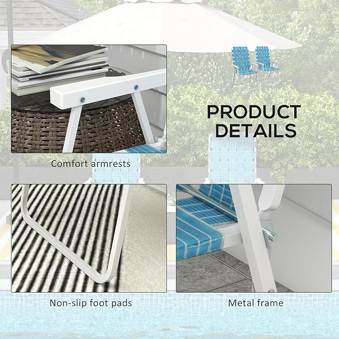 Set of 2 Patio Folding Chairs Classic Outdoor Camping Chairs Portable Lawn Chairs for Camping Garden Pool Beach Backyard w Armrests Blue