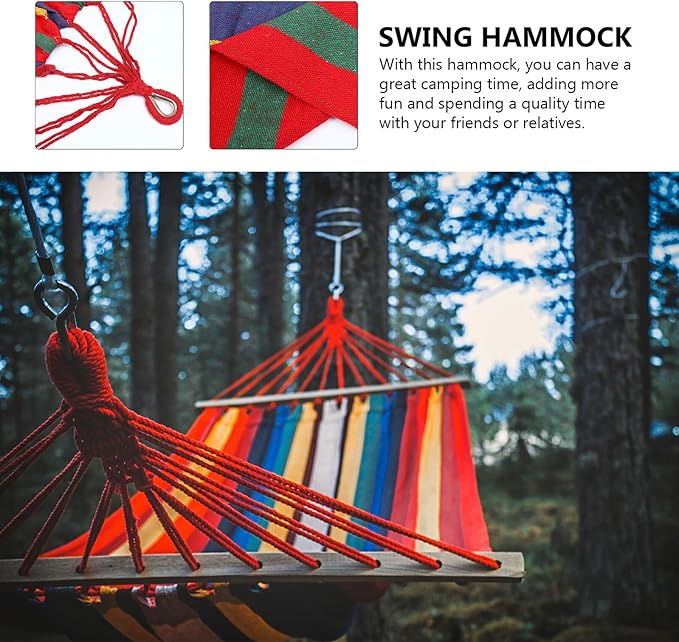 Cabilock Camping Travel Single Canvas Hammock 200x100cm Portable Outdoor Leisure Swing Hammock for Hiking Backpacking with Red Striped Widen Design