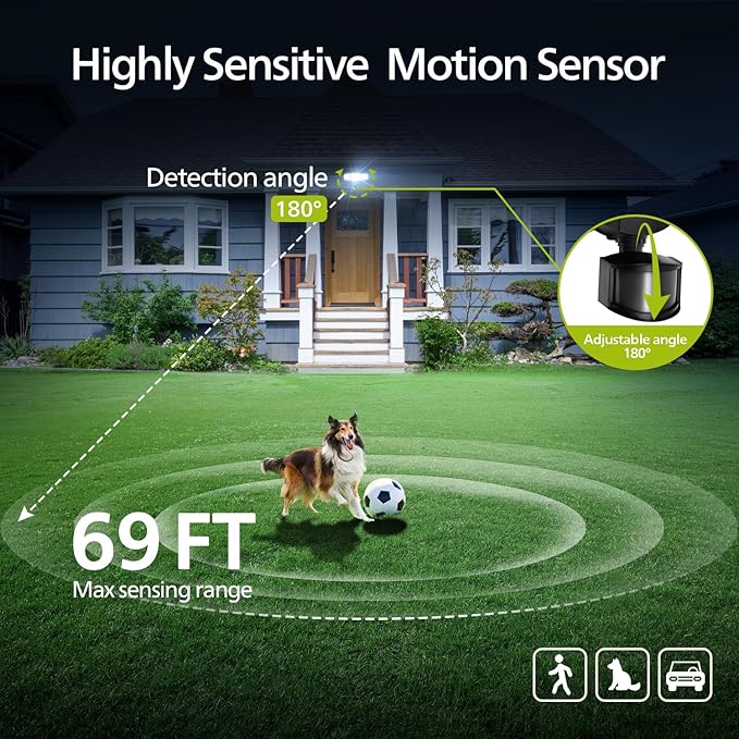 Philips 72W 7400LM LED Security Lights w/PIR Motion Sensor Outdoor 5000K Daylight Dusk to Dawn Aluminum Flood Light 3 Adjustable Heads Waterproof for Garage Yard Porch