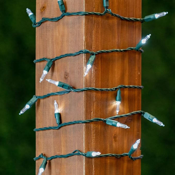 Novelty Lights Vintage Style T5 Pure White LED Christmas Lights 35 Feet Green Wire String of 70 Mini Bulbs UL Listed Indoor/Outdoor Tree Lighting