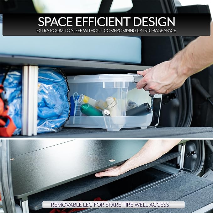 Life Finds Sleeping Platform Storage System Designed for Rivian R1S Vehicles Folding Platform with Underneath Storage Black LF-R1SP
