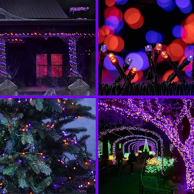 kemooie 500 LED Halloween Lights 164FT 8 Lighting Modes Plug in Waterproof Fairy Lights for Outdoor Tree Party Garden Balcony Halloween Decorations (Purple and Orange)