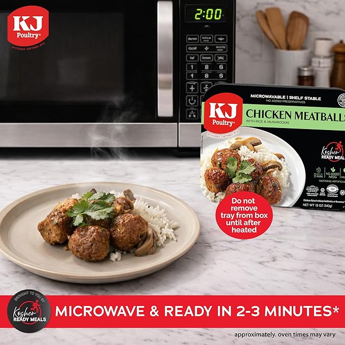 KJ Poultry Kosher Ready Meals - Chicken Meat Balls &amp Mushrooms MRE Meat Meals Ready to Eat Halal (3 Pack) Prepared Entree Fully Cooked Shelf Stable Microwave Dinner Travel Military Camping
