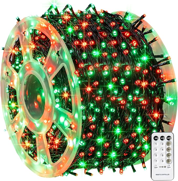 Dazzle Bright Outdoor Christmas String Lights 1000 LED 328 FT Plug in Fairy Light with Remote Control 8 Modes &amp Timer Waterproof Decoration for Home Garden Yard Xmas Wedding Red &amp Green