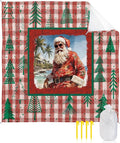Beach Blanket Waterproof Sandproof OversizedSanta Claus Christmas Tree Seamless Beach Mat with Corner Stakes Sand PocketsRetro Red Buffalo Plaid Outdoor Picnic Mat for Travel Camping 118x108In