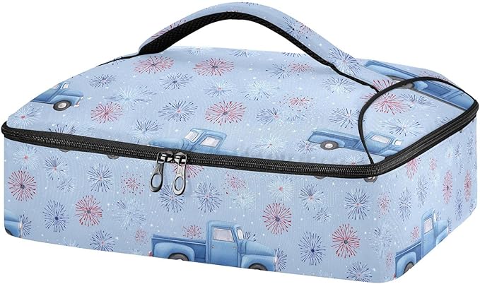 Casserole Carrier Blue TruckInsulated Casserole Carrier for Hot or Cold Food Thermal Lunch Tote for Potluck Parties Picnic Beach Fits 9 x 13 Inches Baking Dish