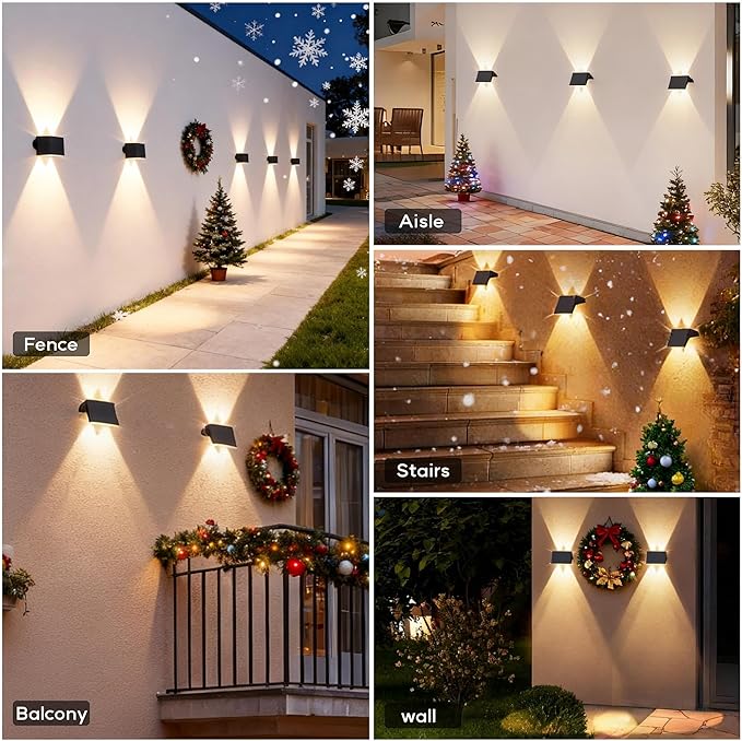 Fence Lights Solar Powered 6-Pack Solar Fence Lights Up/Down Flexible Buttons IP67 Waterproof for Outdoor 100LM Bright Auto Dusk to Dawn for Wall/Stairs/Yard/Railing/Deck/Pathway (Warm White)