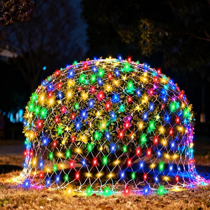 (Upgraded) Outdoor Christmas Lights 360 LED Sturdy Christmas Net String Lights 12x5Ft 8 Light Modes Christmas Decoration Lights for Backyards Gardens Bushes Lawns Patio New Year - Multicolored