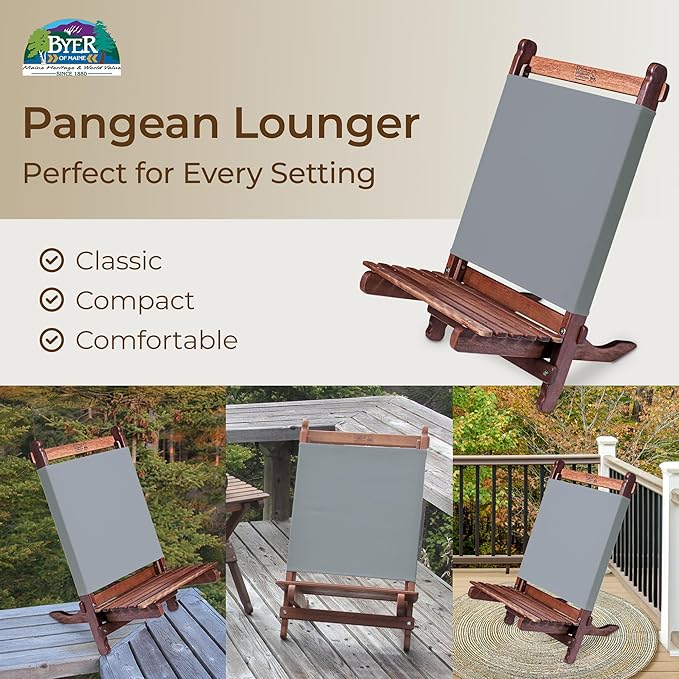 BYER OF MAINE Pangean Lounger Chair – Portable Lightweight Foldable Wood and Canvas Chair – Ideal for Camping Patio Lawn and Beach Use in Granite