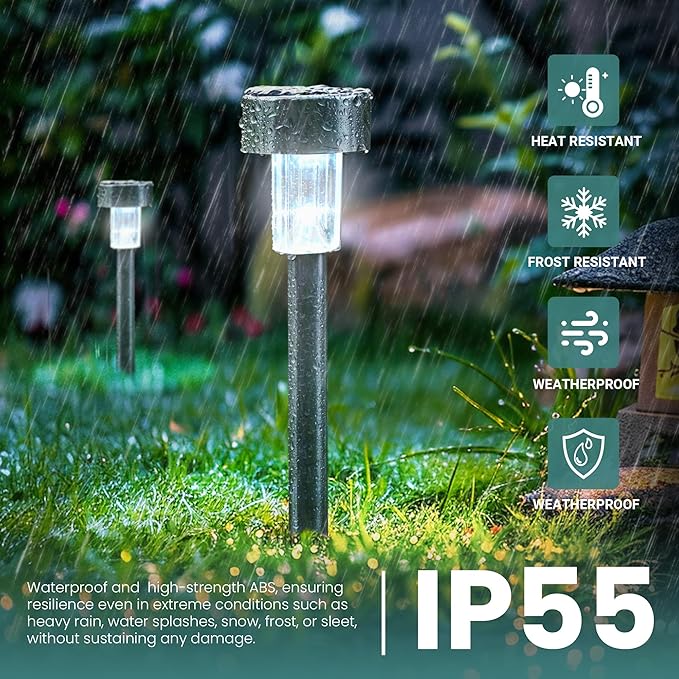 GIGALUMI 24 Pack Solar Path Lights OutdoorSolar Lights Outdoor WaterproofStainless Steel LED Landscape LightingSolar Garden Lights for DrivewayPathwayPatioYard