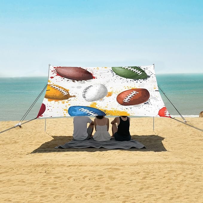 Rugby Pattern (25) Camping Sun Shelter Beach Tent Portable Beach Sun Shade Outdoor Canopy for Camping Trips Fishing Picnic