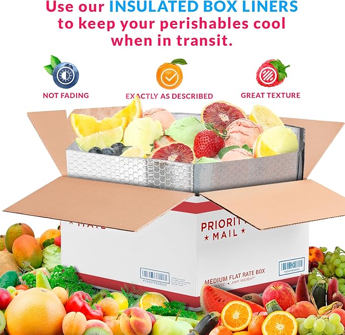 ABC PACK &amp SUPPLY 10 Pack Silver Foil Insulated Box Liners 11 x 8.5 x 5.5 inches. Silver Shipping Boxes for Frozen Food Odorless Insulated Containers. Fits USPS Medium Flat Rate Box