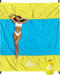 Sunny Day Oversized Beach Blanket - 108x84 XL Sandproof Water-Resistant Picnic Mat | Lightweight Ripstop Nylon for Travel &amp Camping | Includes 4 Stakes and Carry Bag