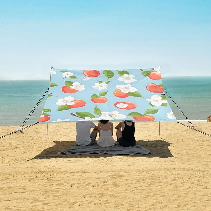 ALAZA Cherry &amp Flowers Beach Tent Sun Shelter UPF50+ Protection Beach Shade Canopy w/ 4 Sandbags for Outdoor Camping Fishing Backyard Fun Picnic 10x9 ft