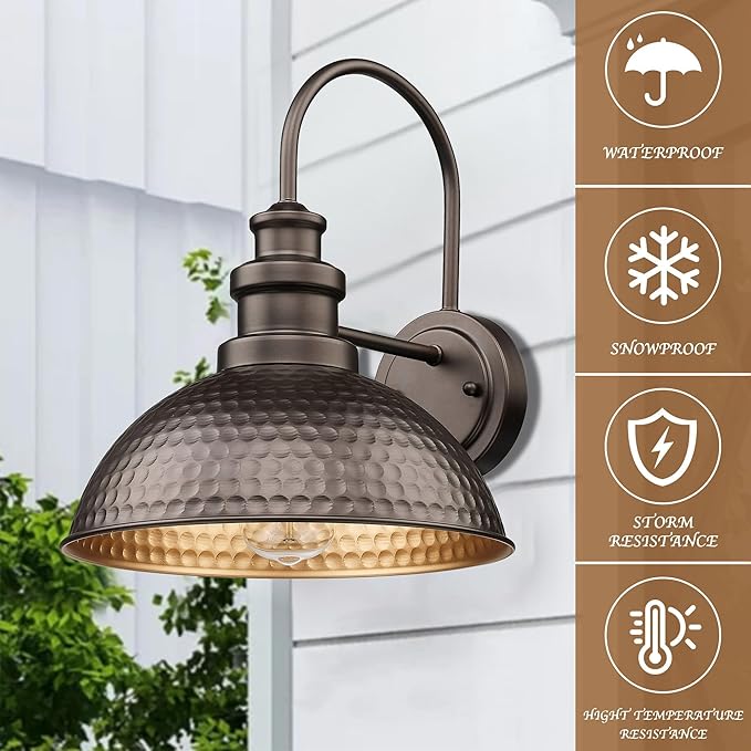 Outdoor Barn Light Fixture 11.5” Farmhouse Exterior Wall Sconce Industrial Wall Mount Porch Light Weather Resistant Outside Lighting for Patio Garage Yard E26 Base Oil Rubbed Bronze 8 Pack
