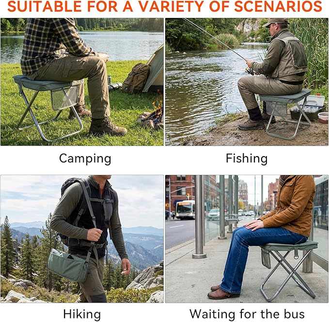 AOUTACC Camping Stool with Shoulder StrapUltralight Collapsible Handbag Style StoolPocket Portable Chair for Camping Travel Fishing Hiking Beach Backpacking Gardening Picnics-XL(Grey)