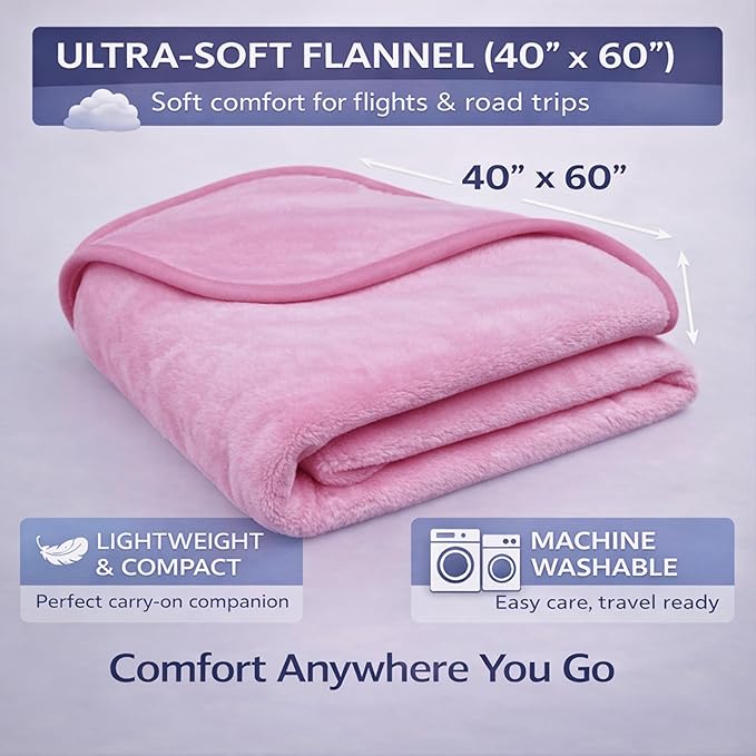 Travel Blanket Airplane Compact with Bag Ultra-Soft 40 x 60 Flannel Travel Organizer Bag with Adjustable Strap Lightweight Warmth for Long Flights