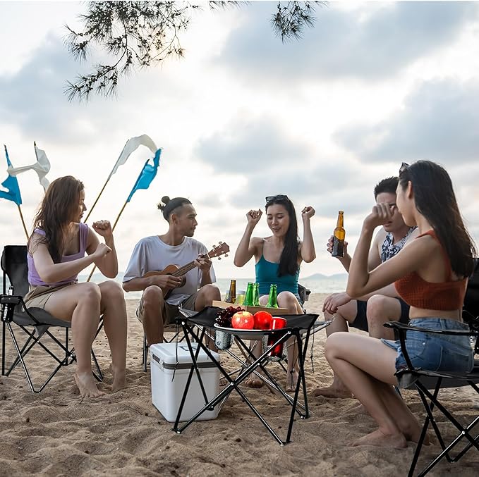 6 Pcs Camping Chairs with Table Heavy Duty Folding Chairs for Outside Camping Table Lawn Foldable Chair with Cup Holders Storage Bags Portable Sports Chairs for Adult Outdoor Travel (Black)