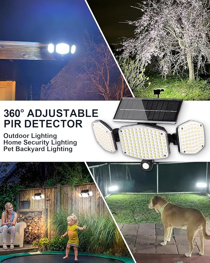 Solar Motion Sensor Outdoor Lights with Stakes In-Ground or Wall Mount 270° Wide Angle Illumination 208 LED Solar Powered Security Flood Lights IP65 Waterproof 2 Pack