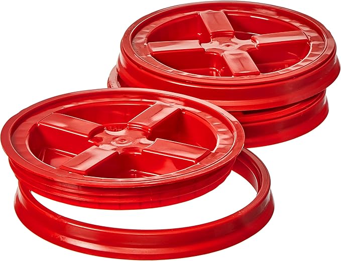 Gamma Seal Lids for 3.5 5 6 and 7 Gallon Buckets – Pack of 3 Red Gamma Lids – Food Grade BPA Free Reusable Lids Made in USA