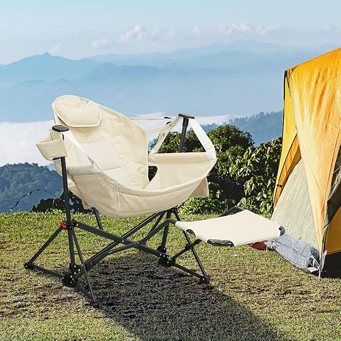 Hammock Camping Chair with Leg RestLightweight Portable Outdoor Chair for Camping and Hiking Supports 350lbsKhaki