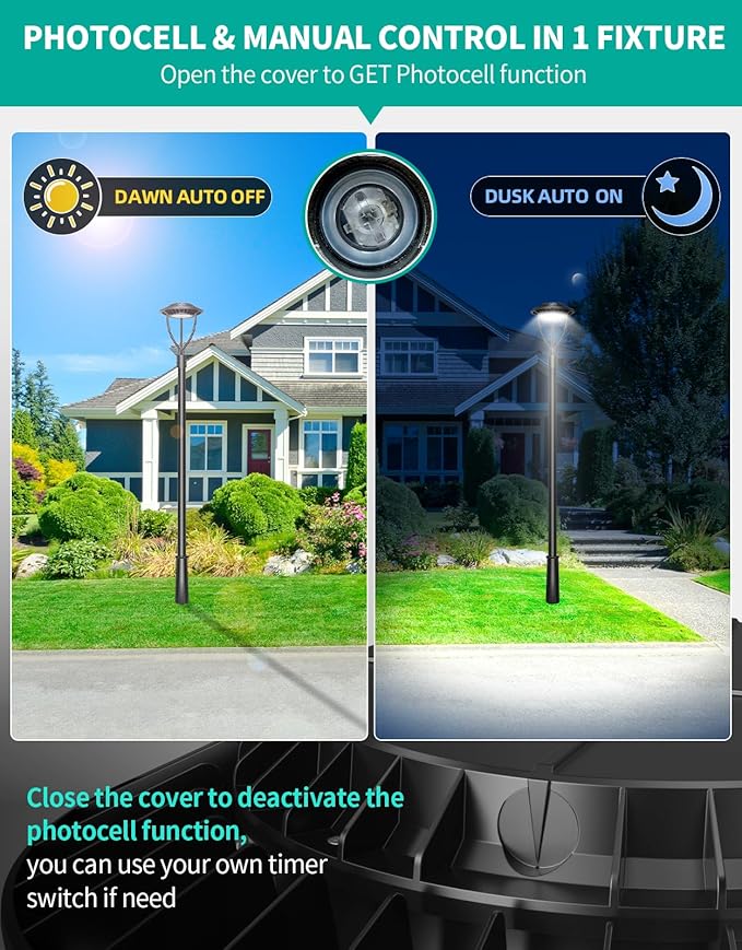 4 Pack LED Post Top Light ETL DLC Listed 150W 120W 90W Adjustable Outdoor Pole Lights with Photocell IP65 Waterproof Post LED Fixture 5000K for Garden Yard Street